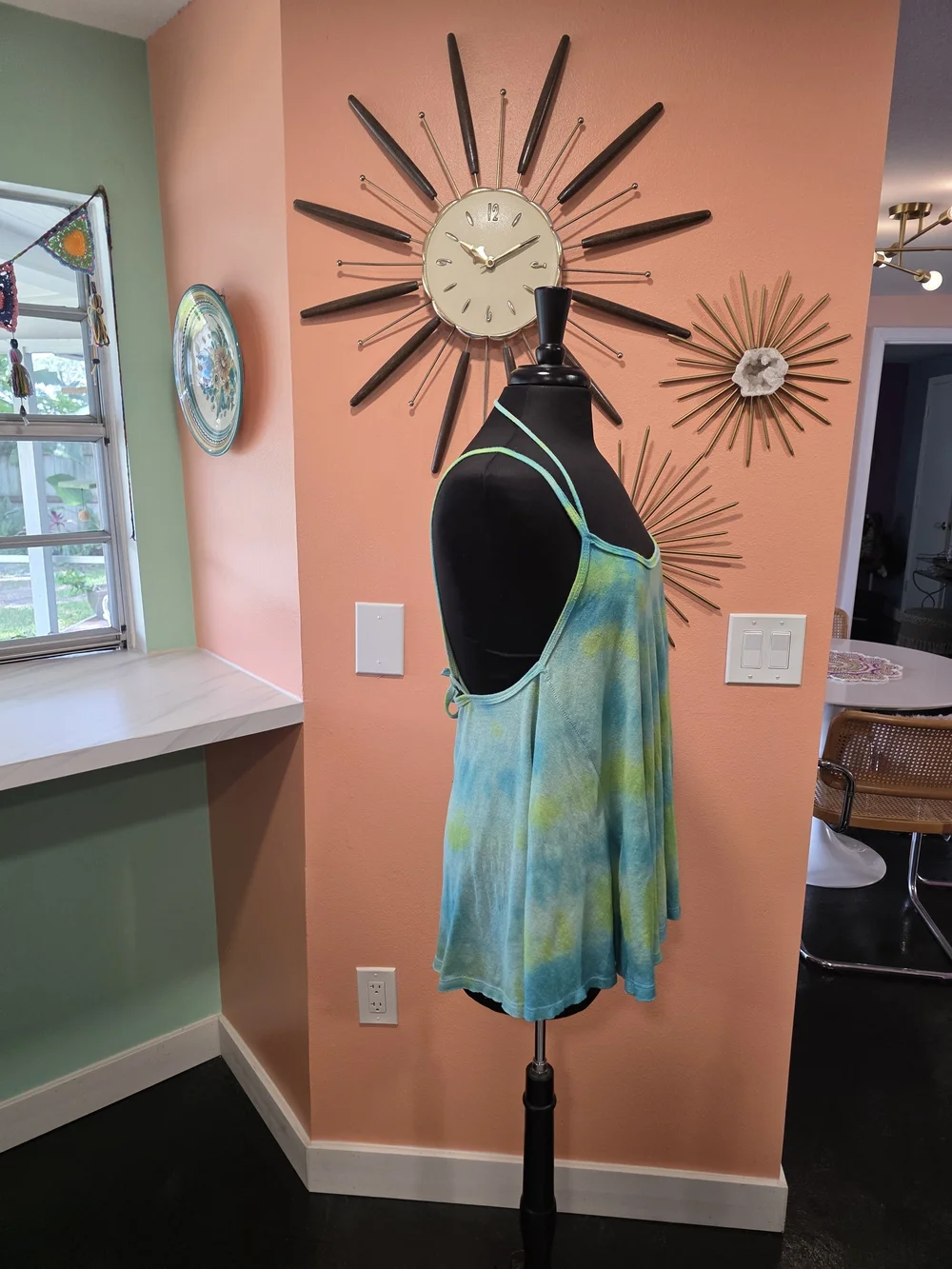 Free People Rare We The Free L Green & Blue Tie-Dye Double-Strap Tank Boho Chic